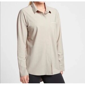 Athleta Urbanite UPF 50‎ Beige Long Sleeve Button Down Stretch Breathable XL